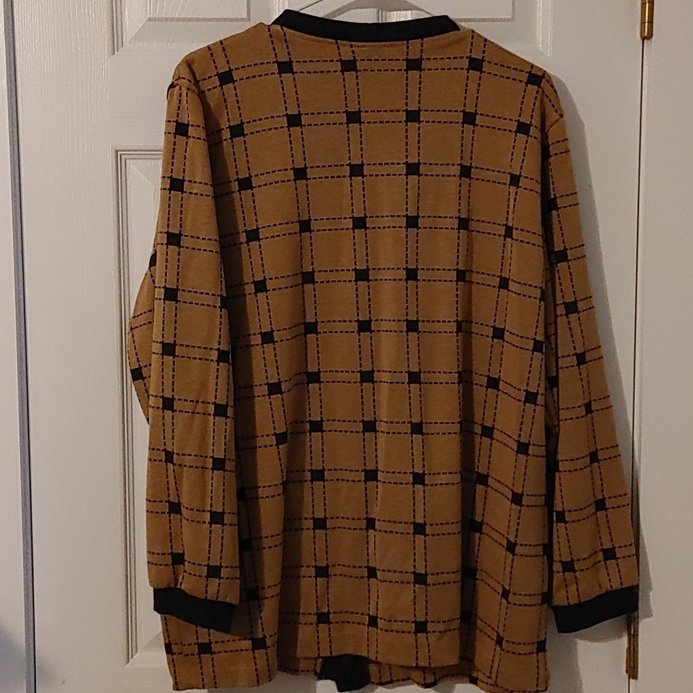 Vintage Button Up Cardigan Sz Large Black Trim Classic Checkered Dark Academia - Picture 3 of 4